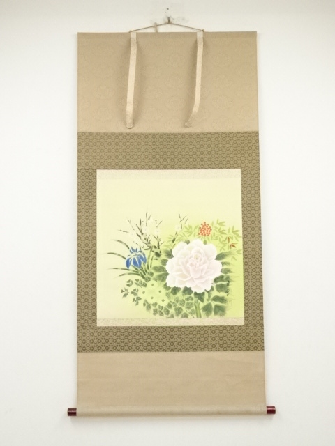 JAPANESE HANGING SCROLL / HAND PAINTED / FOUR SEASONS PLANTS 